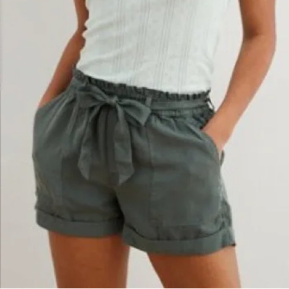 Aerie Lyocell High Waisted Elasticized Paperbag Camp Shorts Moss Green - XS